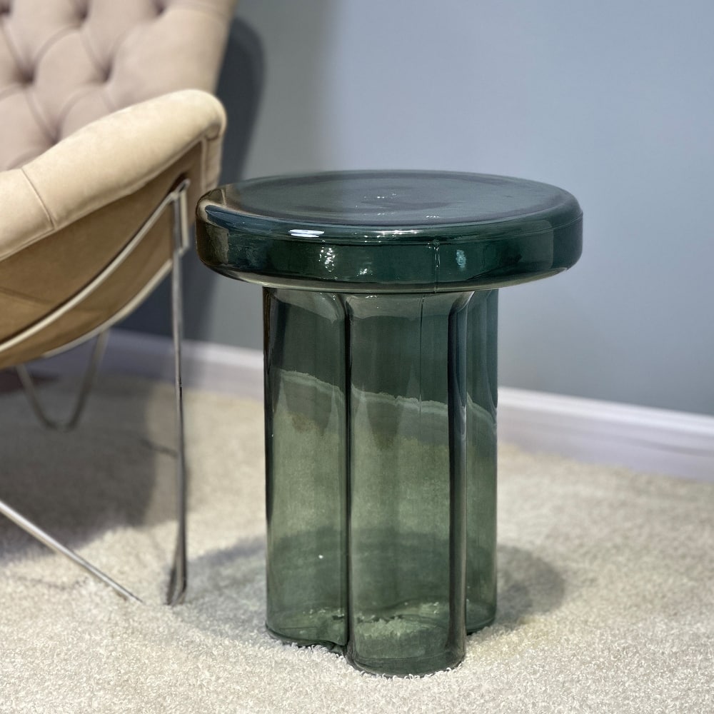 Modern Artistic Flower Glass Round Coffee Table Side Table
