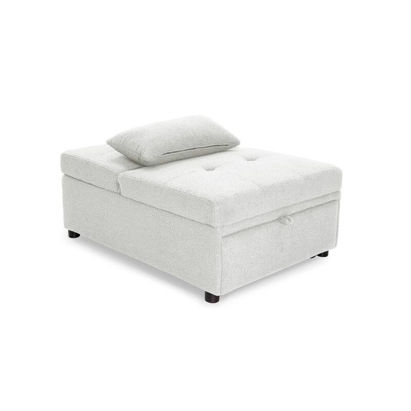 White Sherpa Convertible Sofa, 44x32x34 inches
