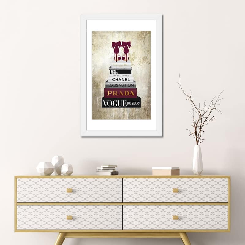 iCanvas "Tall Book Stack With Burgundy Shoes & Gold Background" by Amanda Greenwood