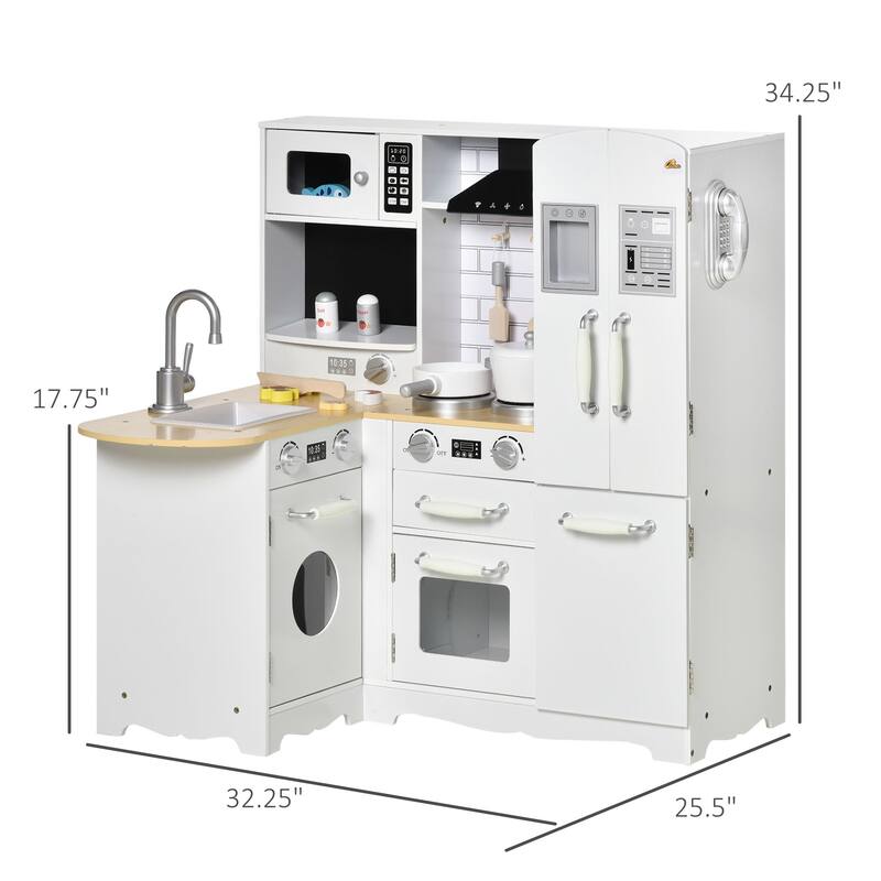Anmytek Large Corner Play Kitchen with Full Appliance Set Sound Effect Ample Storage Educational Pretend Play for Kids