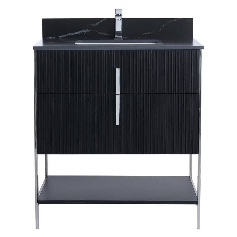 Fine Fixtures Serenity Modern Bathroom Vanity with Black Sintered Stone Top