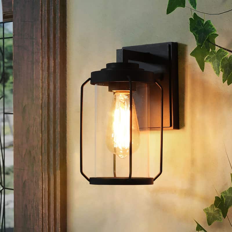 Modern Farmhouse Black Outdoor Wall Sconce Barn Wall Lanterns with Clear Glass for Garage/ Porch - D 4.5"x H 10"