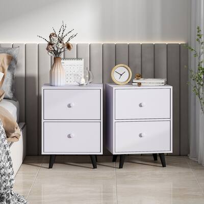 Set of 2 Nightstand with 2 Drawers, Storage Cabinet with Splayed Legs