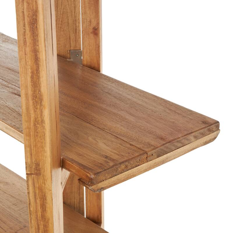 Wood Handmade Folding 3 Shelf Shelving Unit with Silver Metal Hardware - Brown - Roche River Decor - 22"W x 63"L x 71"H