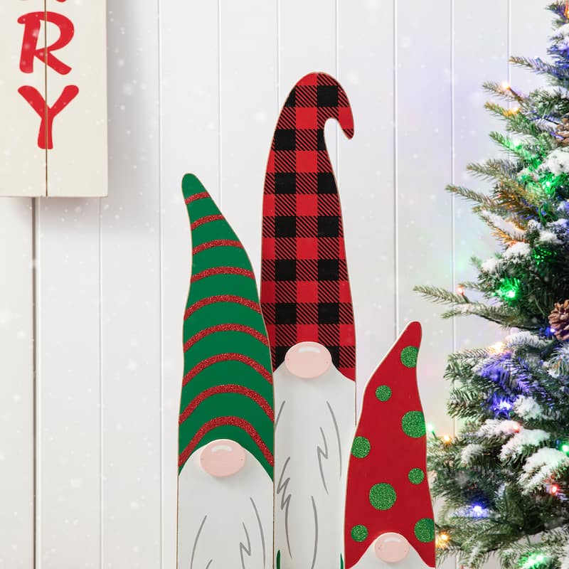 Glitzhome 35"H Wooden Deer or Snowman or Gnome Family Porch Decor