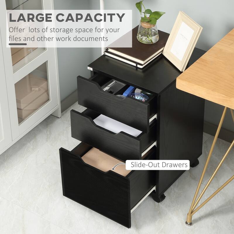 HOMCOM 3 Drawer Mobile File Cabinet, Rolling Printer Stand, Vertical Filing Cabinet