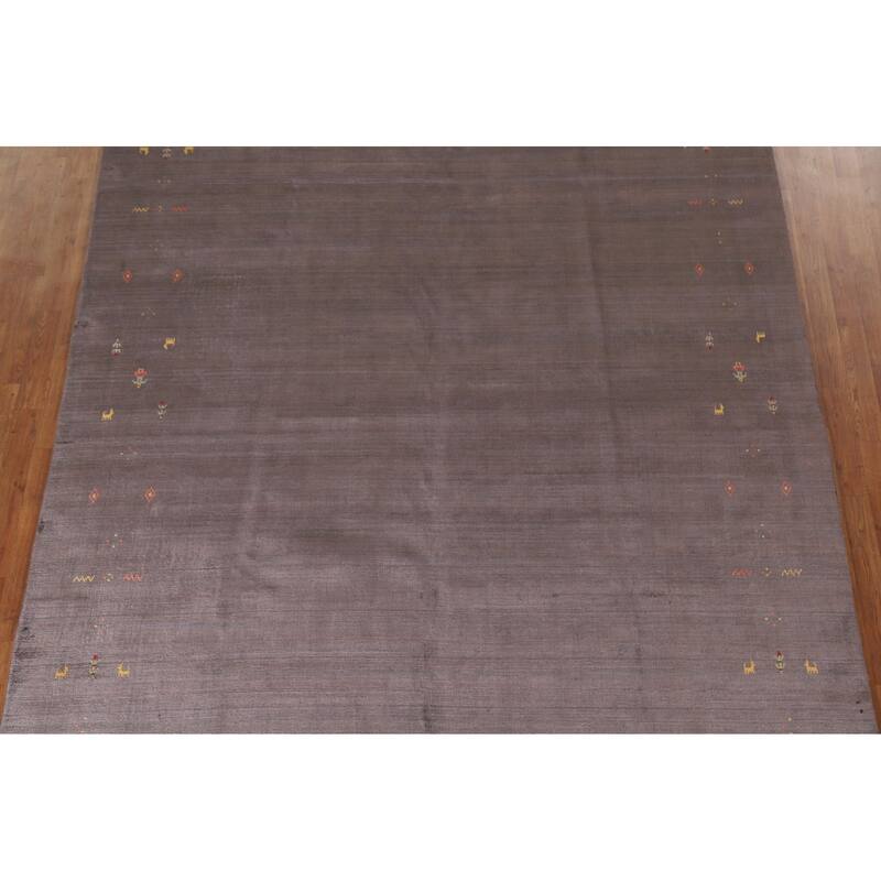 Brown Gabbeh Area Rug Handmade Wool Carpet - 8'1"x 9'10"