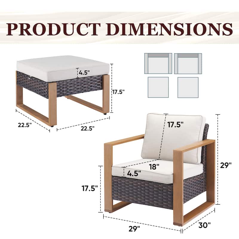 Gymojoy Outdoor Dining Chairs with Ottomans for Garden - Brown