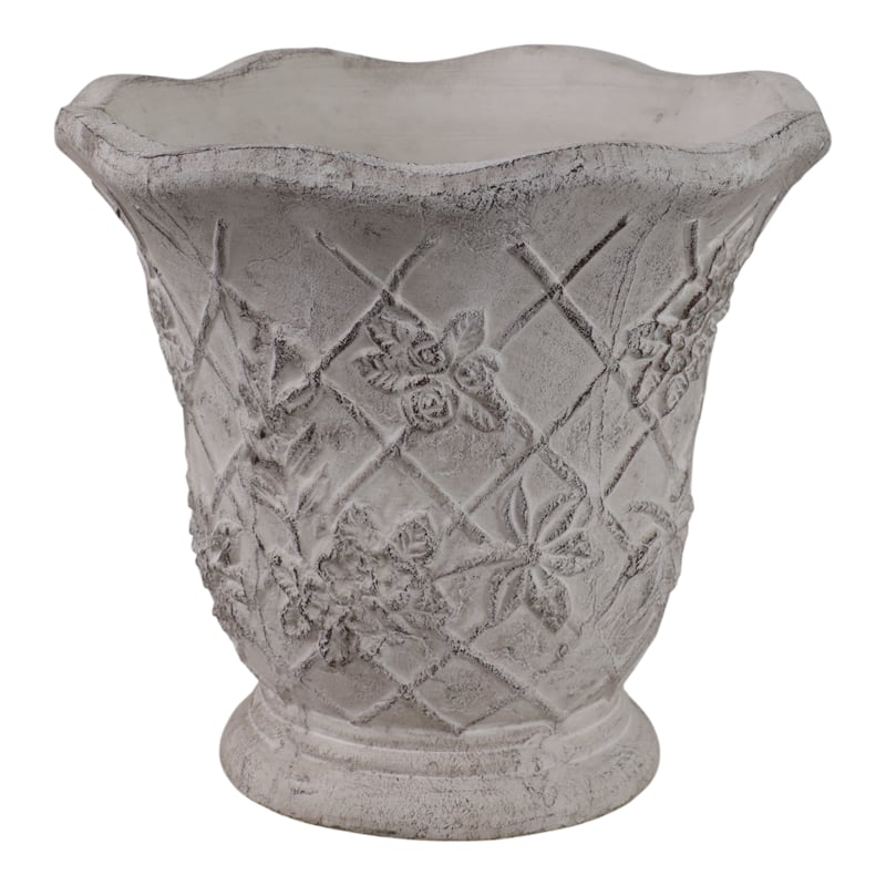 Terracotta Planter Embossed Floral Design Antique Texture - 9" Tan - 10" x 10" x 9"