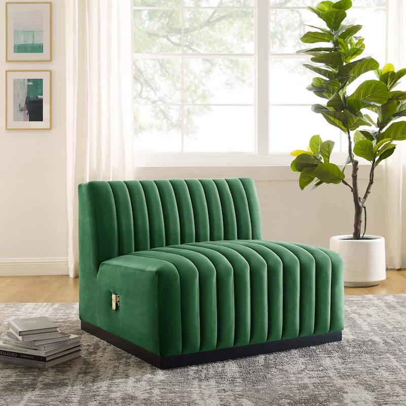 Conjure Channel Tufted Performance Velvet Armless Chair - Black Emerald