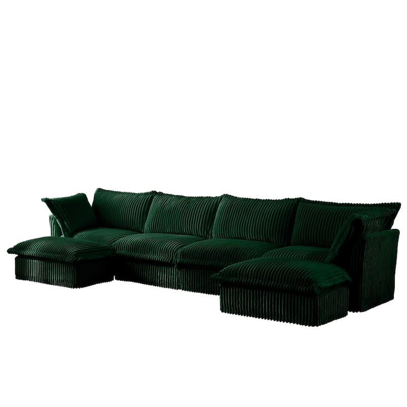 156.6" Corduroy U-Shape 4-Seater Sectional Sofa with Removable Slipcover, Deep Seat Design and French Edge Detailing