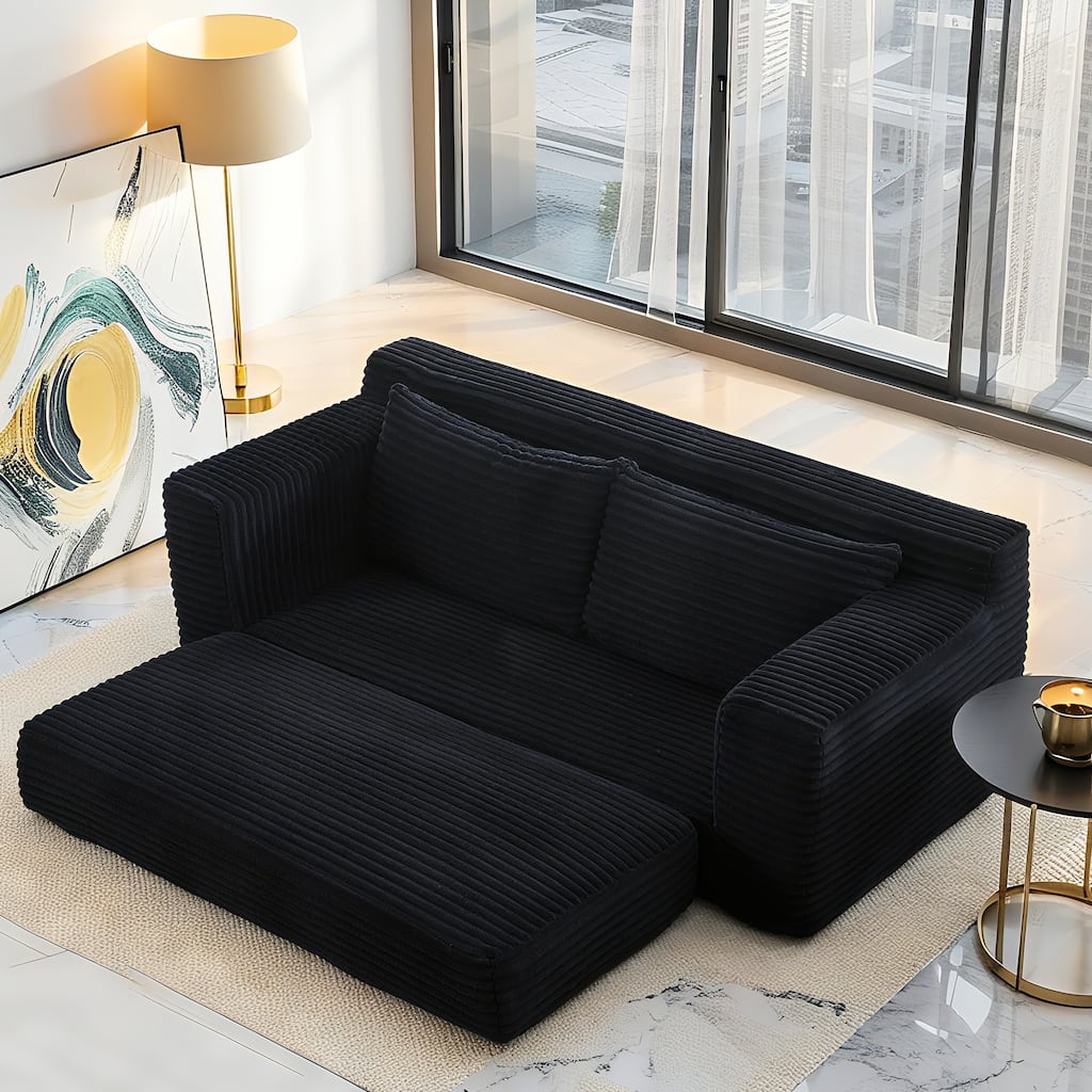 Convertible Loveseat Sofa Bed with Memory Foam, No Assembly Small Couch, Corduroy Upholstered 2-in-1 Sofa for Small Spaces