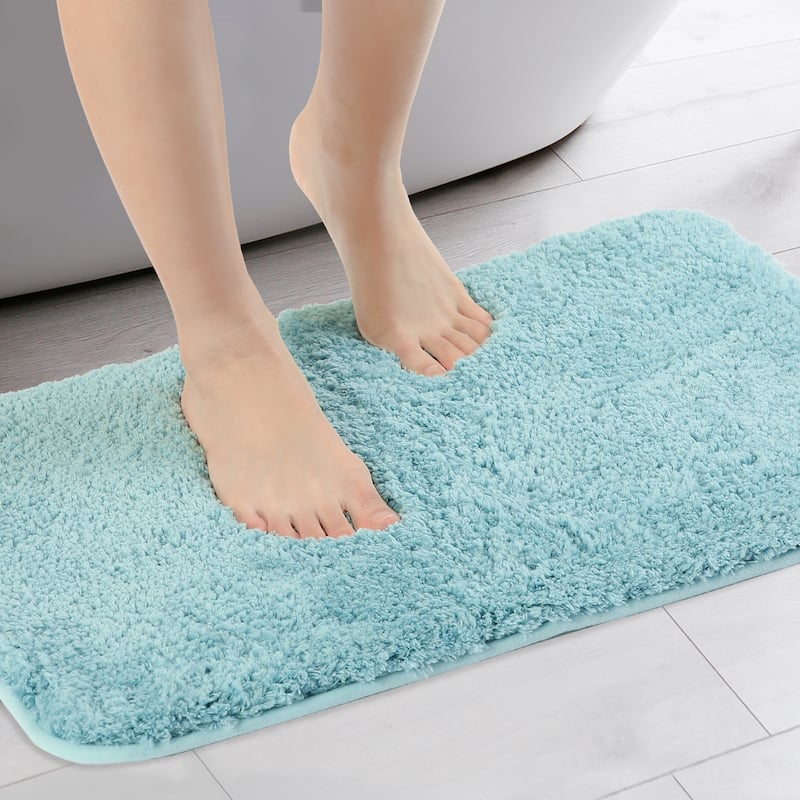 Luxury Bath Mat, Furry Soft Bathroom Rug, Solid Plush Shaggy Bath Carpet - Blue - 16" x 24"