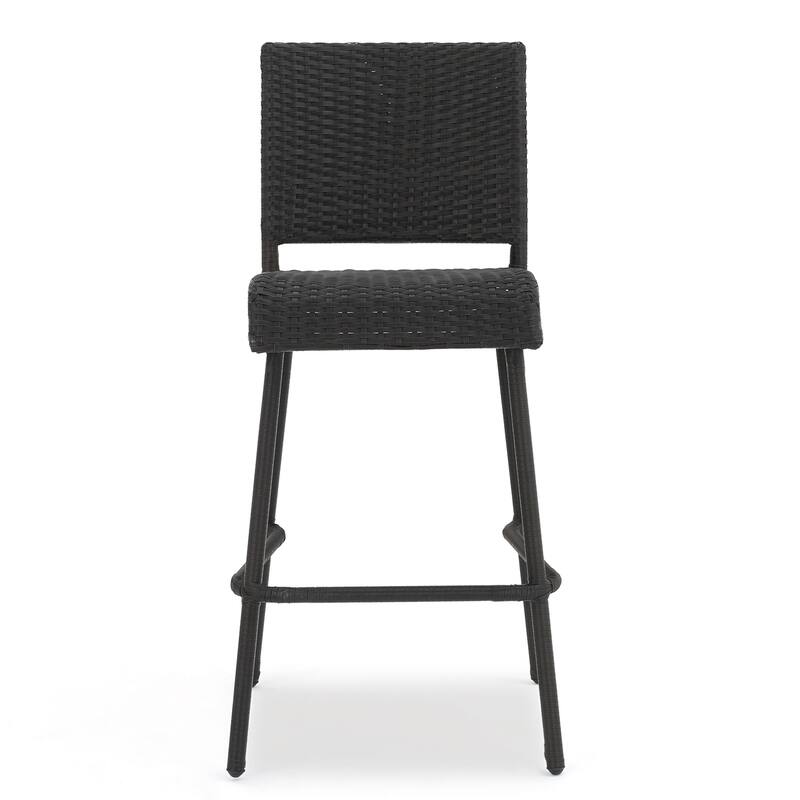 Set of 2 Wicker Bar Stool, Patio Outdoor High Chair, Cafe Counter Stool, Bistro Bar Chair, Island Chair, High Back Bar Stool