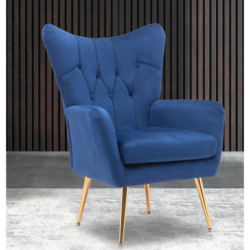 Modern Chic Mid-Century Velvet Accent Armchair Button-Tufted Wingback Design with Gold Flared Legs