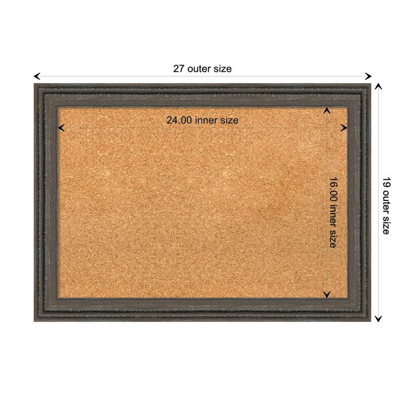 Upcycled Brown Grey Wood Framed Natural Corkboard Bulletin Board - Board Size 24x16