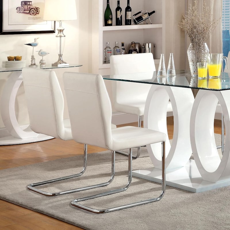 Contemporary White Finish Padded Side Chairs Set