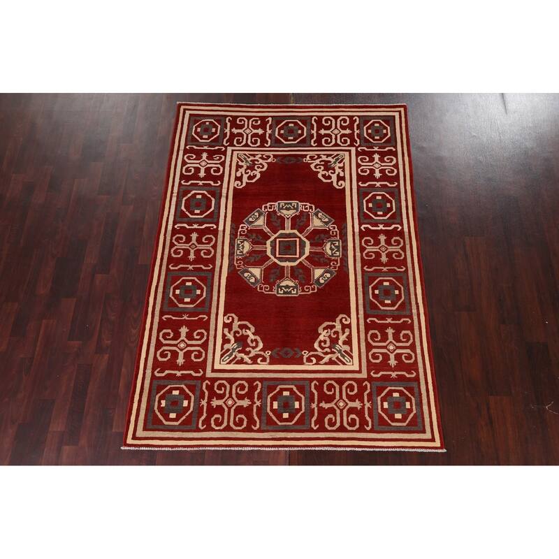 Geometric Oriental Gabbeh Kashkoli Area Rug Hand-knotted Wool Carpet - 5'4" x 7'8"