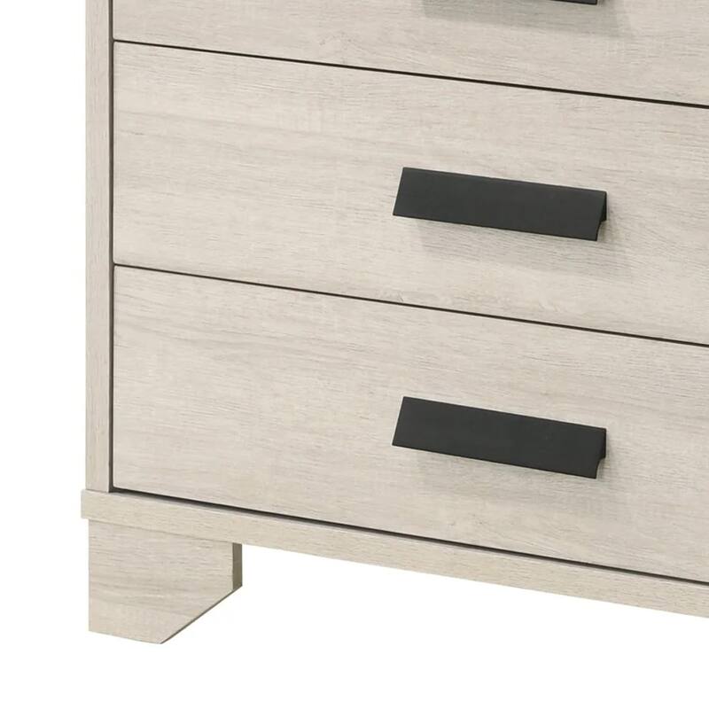 Sary Tall Dresser Chest, 5 Drawers, Black Finger Handles, Off White Wood