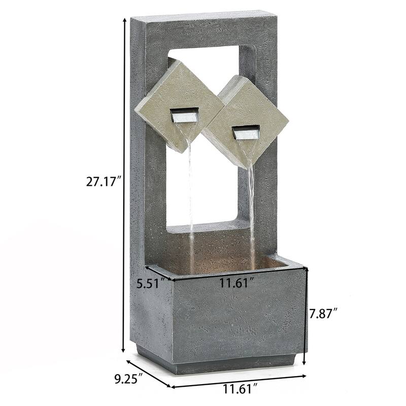 Cascading Grey Resin Rectangular Outdoor Fountain with LED Lights