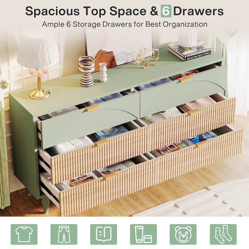 Modern 6-Drawer Dresser for Bedroom, 55 Inches Chest of Drawers