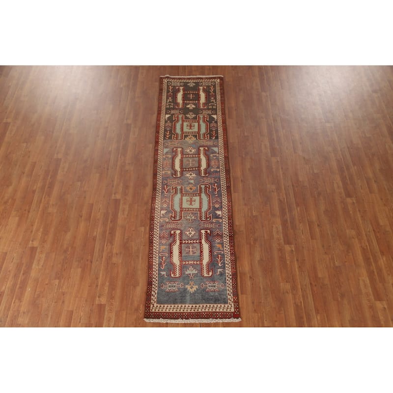 Tribal Ardebil Persian Vintage Runner Rug Handmade Wool Carpet - 2'5" x 9'6"