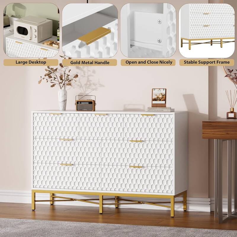 Modern 7 Drawer Dresser for Bedroom, Long Wooden Chest with Deep Drawers and Wide Top for Living Room, Closet, Hallway
