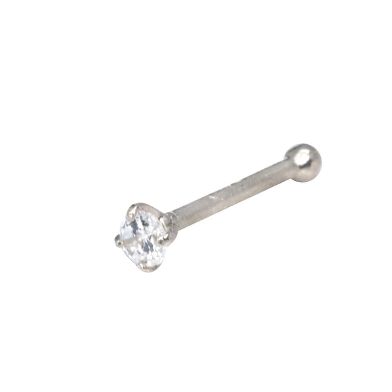 Curata Solid 14K Yellow or White Gold 2-mm 20 Gauge Cubic Zirconia Nose Stud