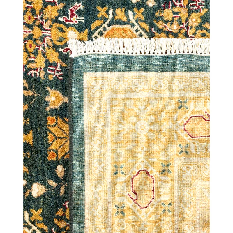 Overton Handknotted Wool Traditional Oriental Green Area Rug - 9' x 12'