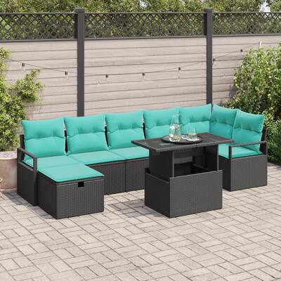 vidaXL 8 Piece Garden Sofa Set with Cushions Black Poly Rattan - 113×48×27.2