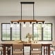 preview thumbnail 63 of 67, Farmhouse Linear Chandelier Rustic Wood Kitchen Island Lighting Dining Room Pendant Light Fixture with Seeded Glass Shade