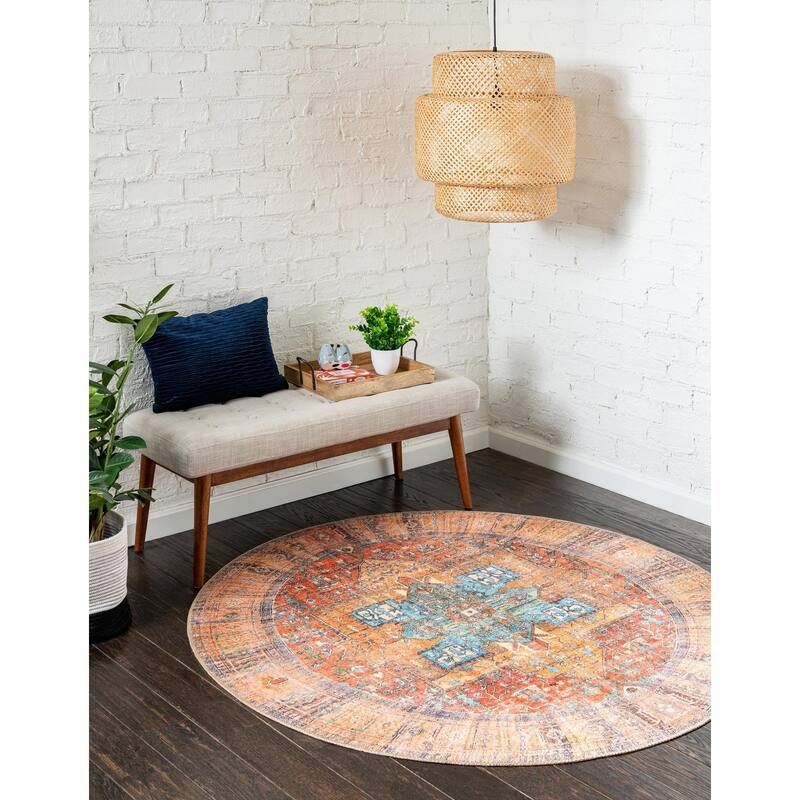 Transitional Rine Collection Area Rug - 7'7" Round - Rust Red