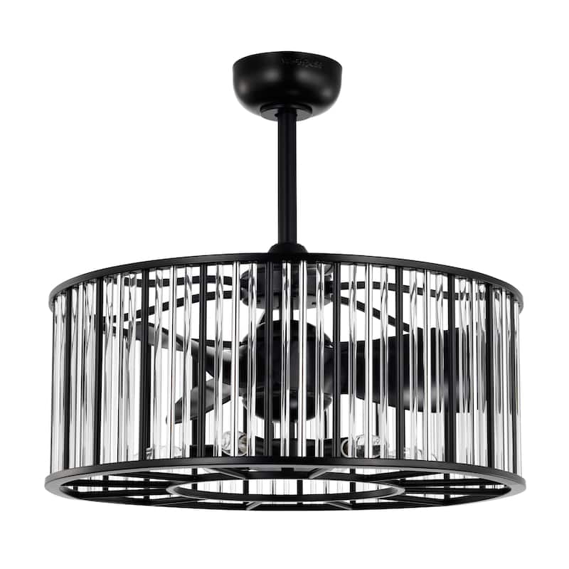 Helena 25-inch Matte Black and Silver 6 Lights 3 Blades Lighted Ceiling Fan with Remote