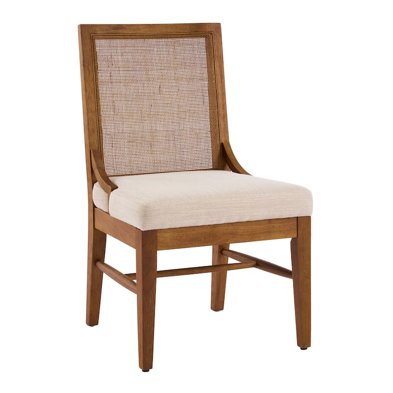 Christopher Knight Home - Upholstered Dining Chair Cane Back Rubber Wood Dining Chair with Cushioned Seat (Set of 4)