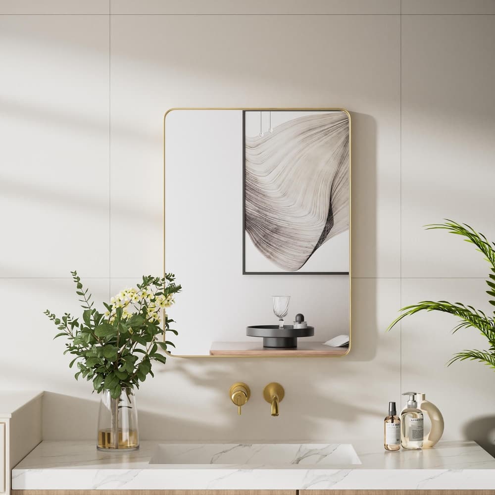 Modern Metal Frame Rounded Rectangle Wall Mirror