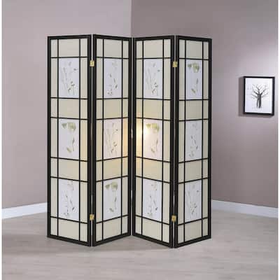 Chamois Multi-color 4-panel Folding Screen with Floral Motif