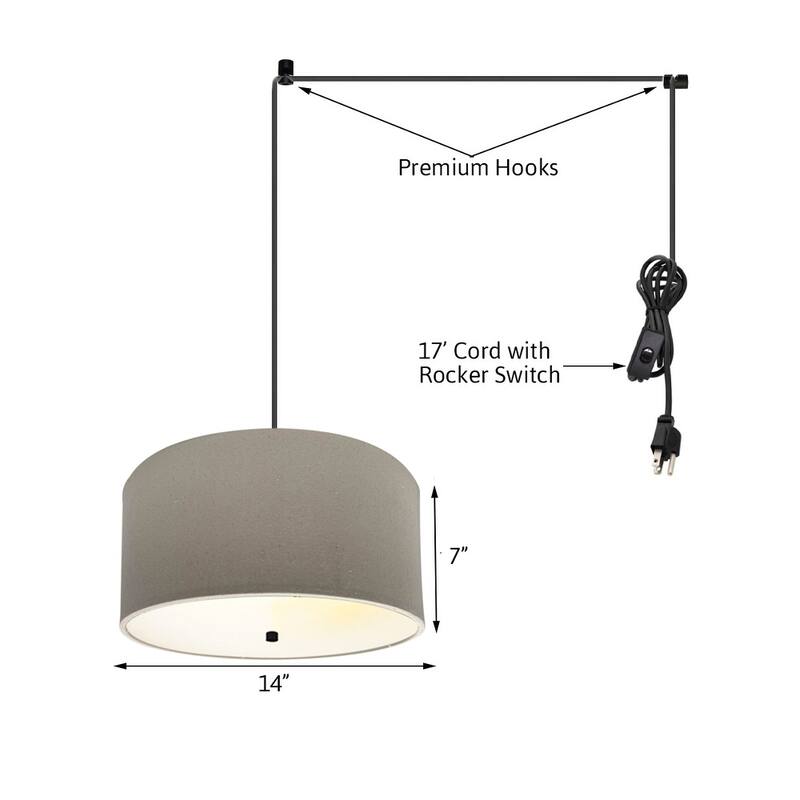 2 Light Swag Plug-In Pendant 14"w Light Oatmeal with Diffuser, Black Cord - N/A
