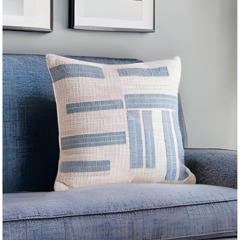 HomeRoots 20" Ocean Blue and Ivory Cotton Throw Pillow