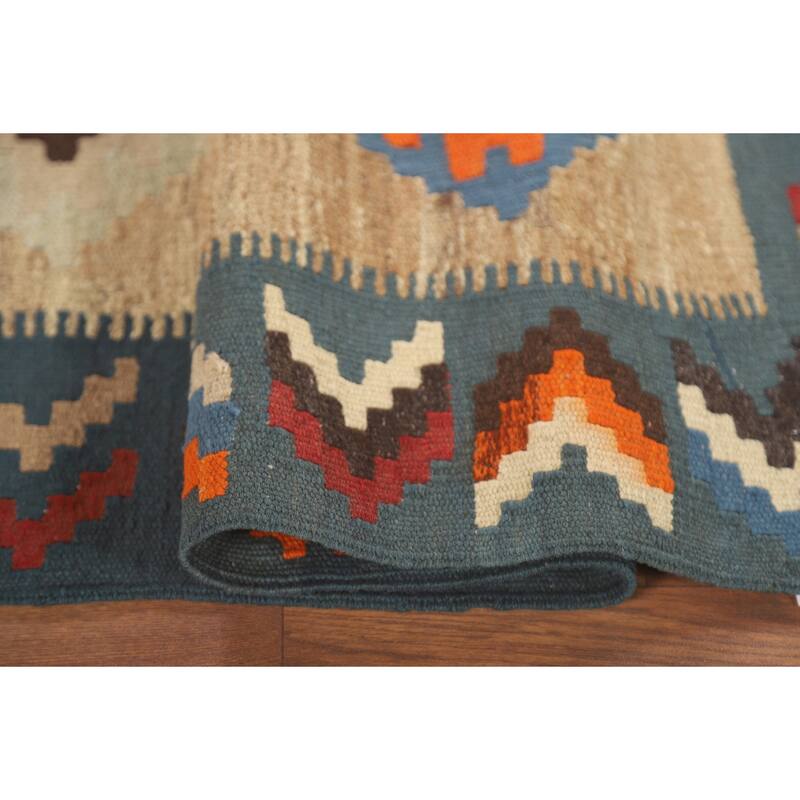 Geometric Kilim Shiraz Persian Accent Rug Hand-Woven Wool Carpet - 3'3" x 4'11"
