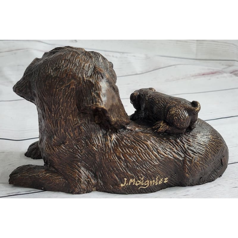 Labrador Retriever And Puppy Bronze Sculpture Imitative Dog Figure Figurine Decor 4 Inches X 8 Inches