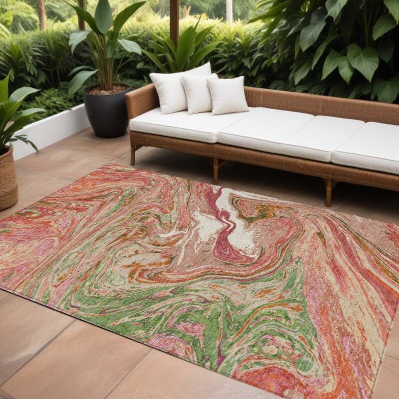 HomeRoots Abstract Transitional Rectangle Outdoor Rug - 8' X 10'