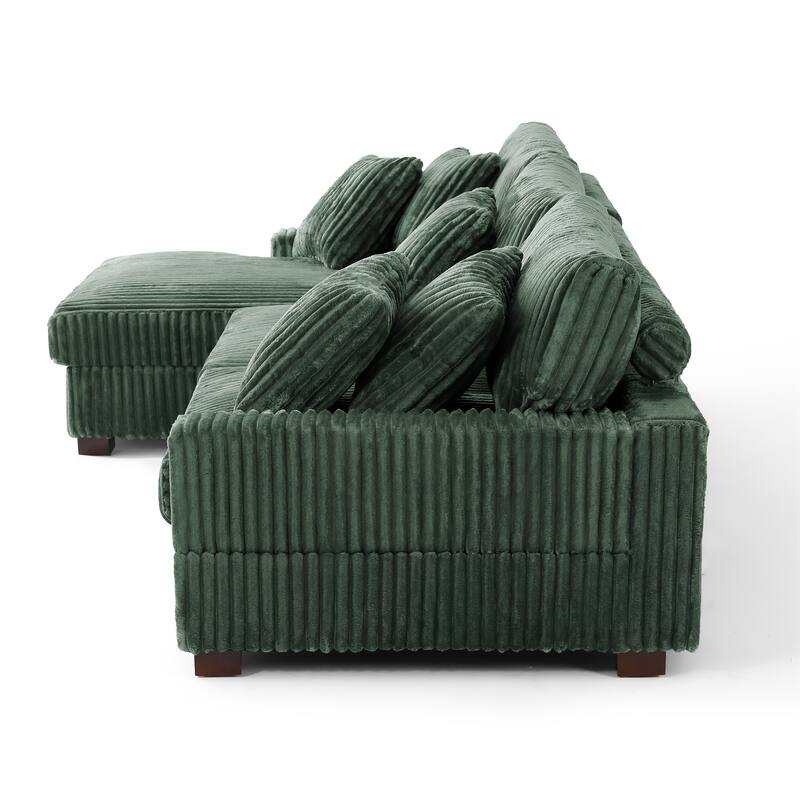 118.3" W Plush Corduroy Square Arm Upholstered Sectional Modular Sofa