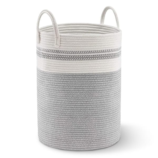 Cheer Collection Large Woven Cotton Laundry Hamper with Handles Stylish Storage Basket for Clothes Toys and Blankets - Grey