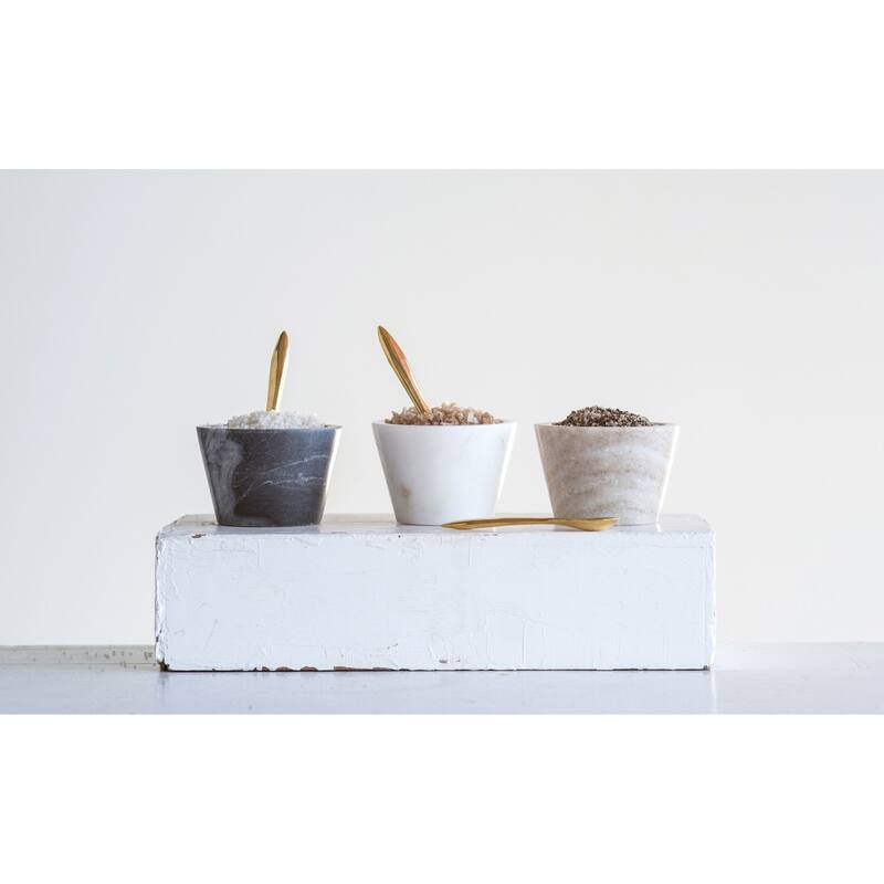 Blue, White & Brown Marble Pinch Pots with Brass Spoons (Set of 3 Colors)