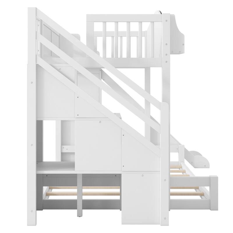 Roomfitters Twin Over Full Bunk Bed with Slide, Wardrobe and Storage Staircase