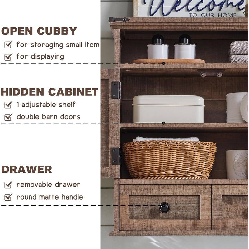 24" Farmhouse Wide Bathroom Wall Cabinet, Medicine Cabinet