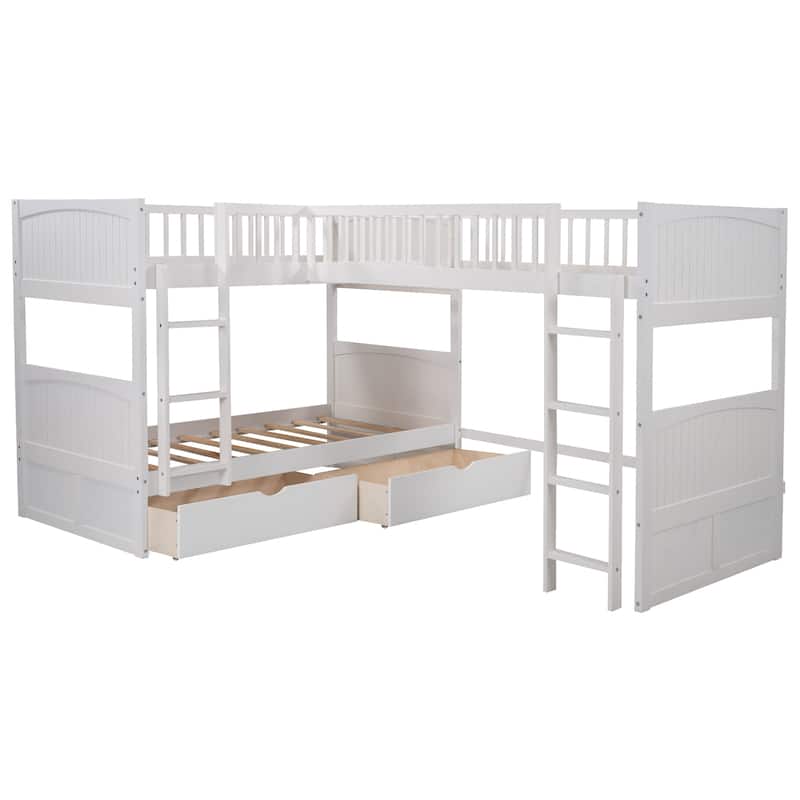 Bunk Bed with a Loft Bed Attached, with 2 Drawers