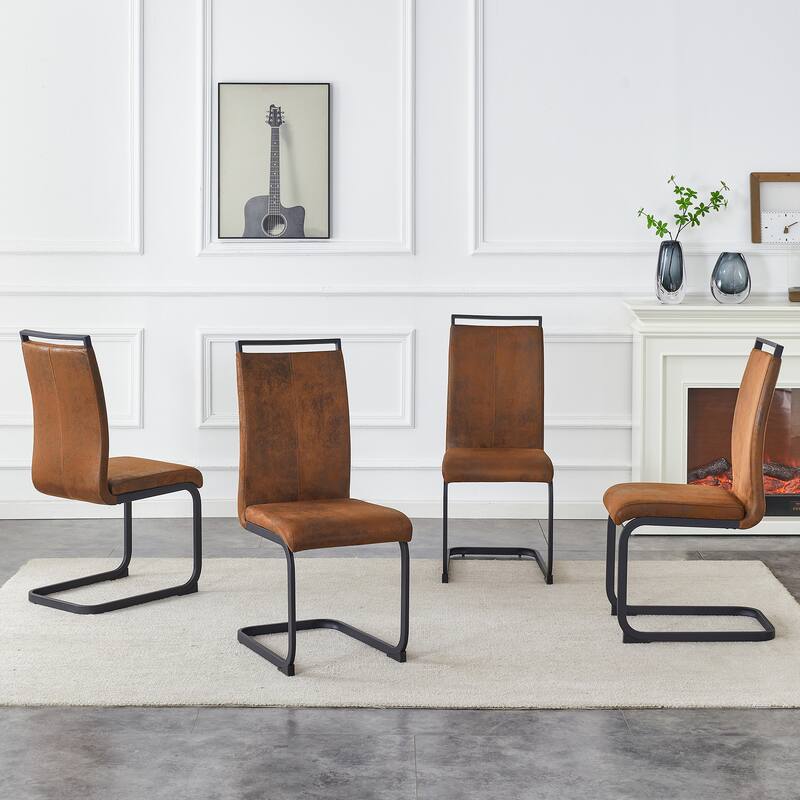 Retro Suede-Like Tech Fabric Dining Chairs with Sturdy Metal Legs, Ergonomic Arc Backrest, Reinforced Frame