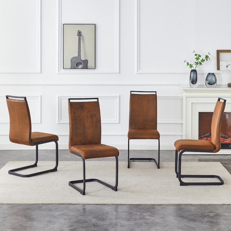 Set of 4 Dining Chairs. Comfort & Stability in One.The combination of grainy fabric-like fabric and silver metal legs