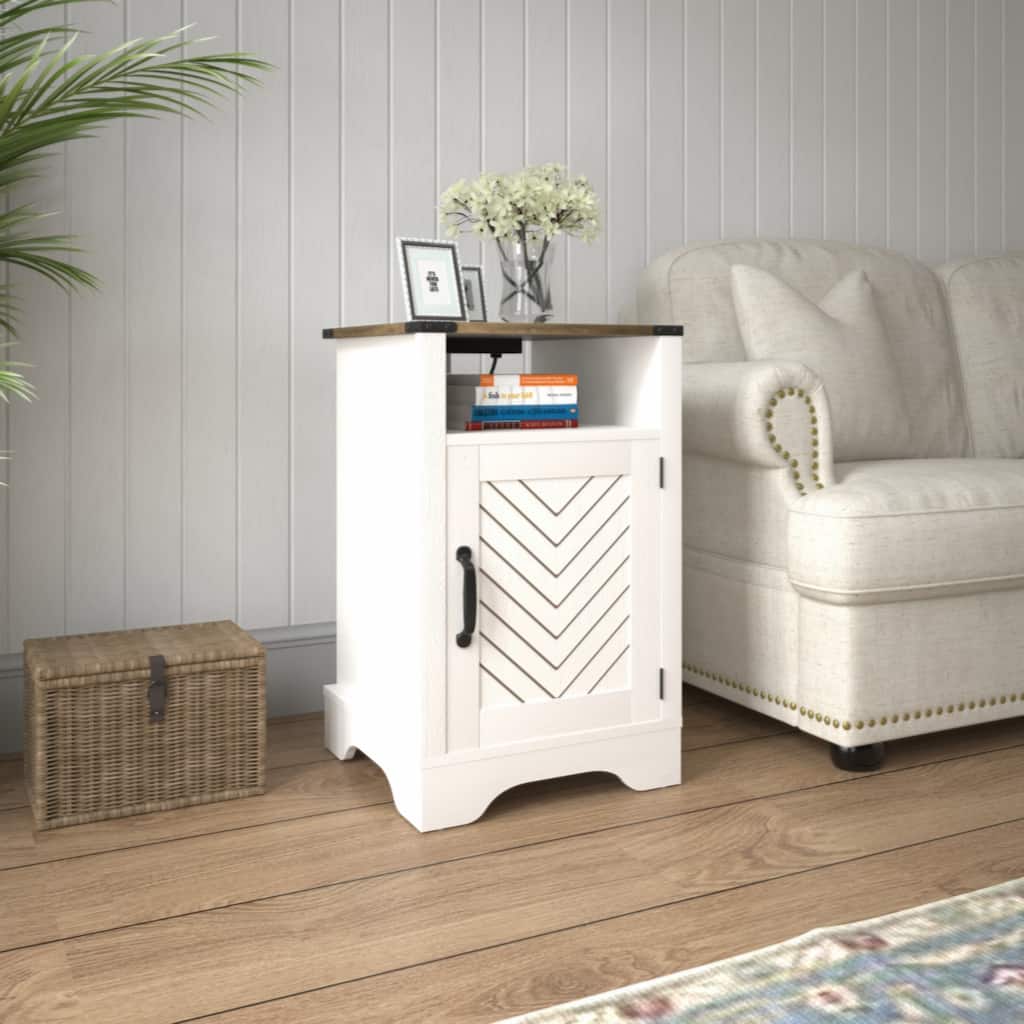 Farmhouse Nightstand Side Table,Tall Bedside Table with Electrical Outlets Charging Station